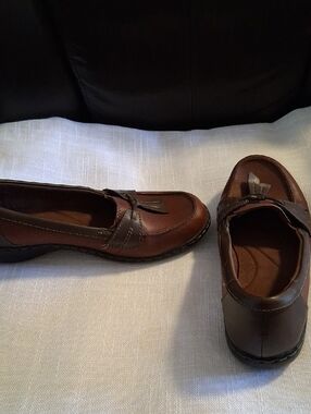 Clarks Brown Leather Slip-On Loafers with Tassel Accent